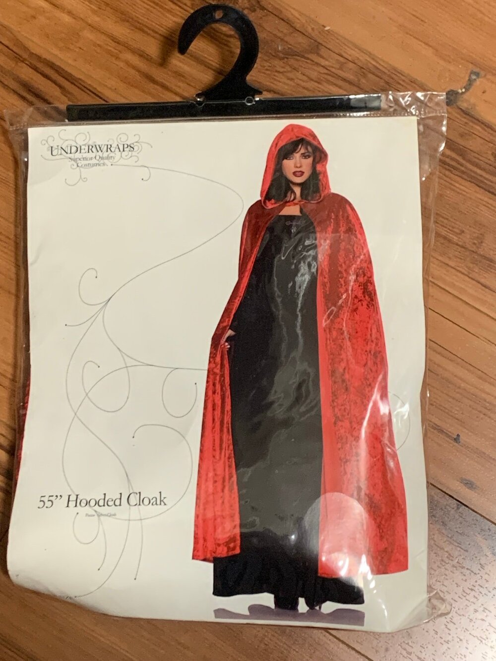 Underwraps 55” Red Crushed Velvet Cape Cloak Costume Red Riding hood Halloween